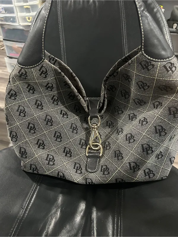 Dooney & Bourke Black and Gray Monogram Hobo with Gold Hardware - Image 2