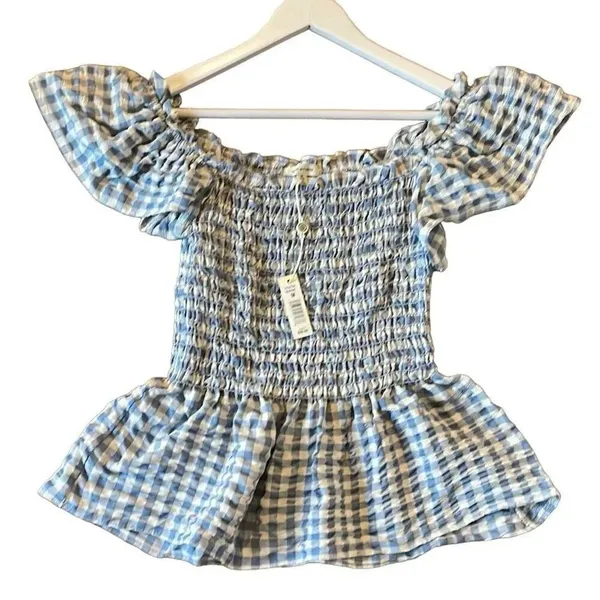 Max Studio NWT blue gingham smocked bust blouse M - Image 2