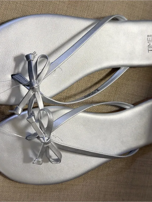 Time and Tru Silver Bow Thong Sandals - Women's - Image 2