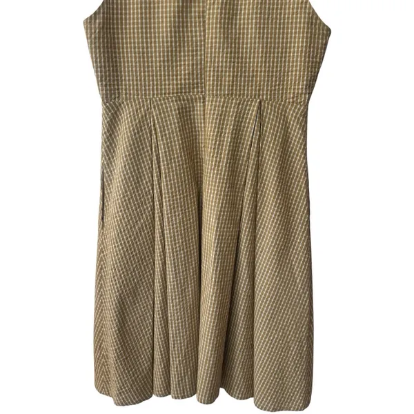 mo:vint Yellow Grey‎ Checkered Square Neck Midi Dress Summer Cottagecore L - Image 8