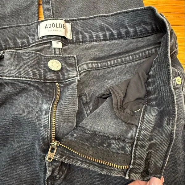AGOLDE Toni Mid Rise‎ Straight Leg Jeans Black Raw Hem Size 26 A133D-3002 - Image 10
