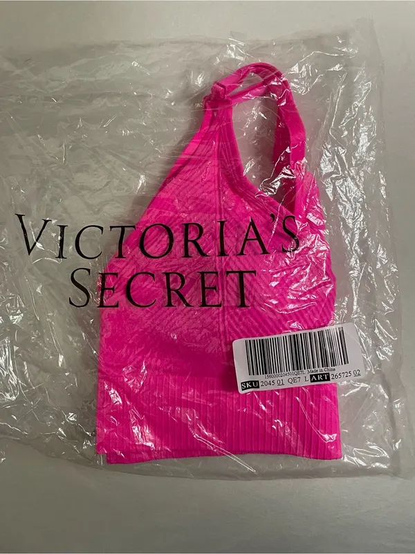 PINK Victoria's Secret NWT Seamless Ribbed Bralette Crop Top Hot Barbie Pink Size L - Image 4