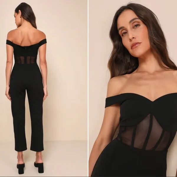 LULU's Sexy Chic Elegant Corset Wedding Special Bustier Black Jumpsuit Pantsuit - Image 3