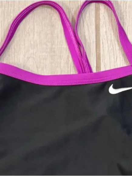 Nike Black One-Piece Swimsuit with Purple Trim - Image 5