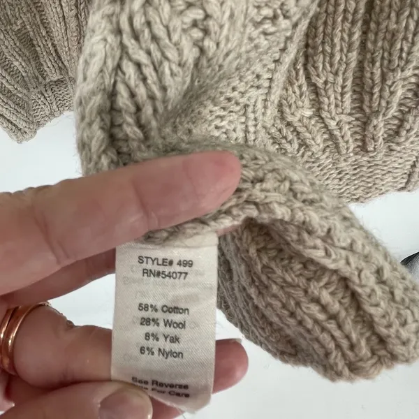 CAbi Artsy Boho Cable Knit‎ Longline Vest Oatmeal Wool Blend Size S - Image 6