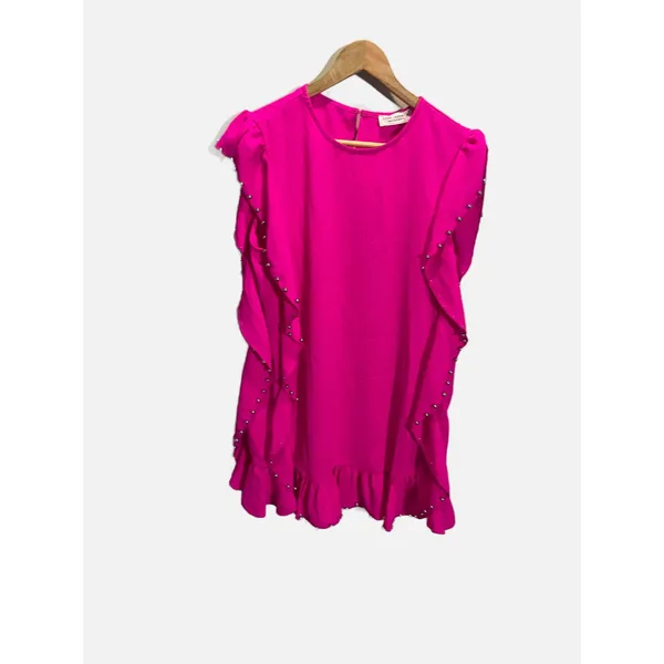 Hope Isabella Dress Womens Large Pink Ruffle‎ Studded Mini Shift Party Summer - Image 2