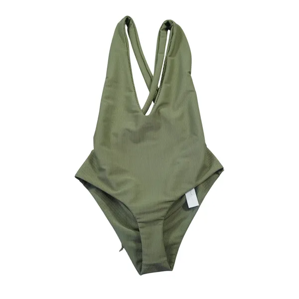 Juillet Georgia One Piece Swimsuit Sage Rib Olive Green Plunge V-Neck Size L NWT - Image 2