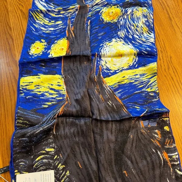 Oblong 100% Charmeuse Silk Scarf Van Gogh "The Starry‎ Night" Oil Painting - Image 3
