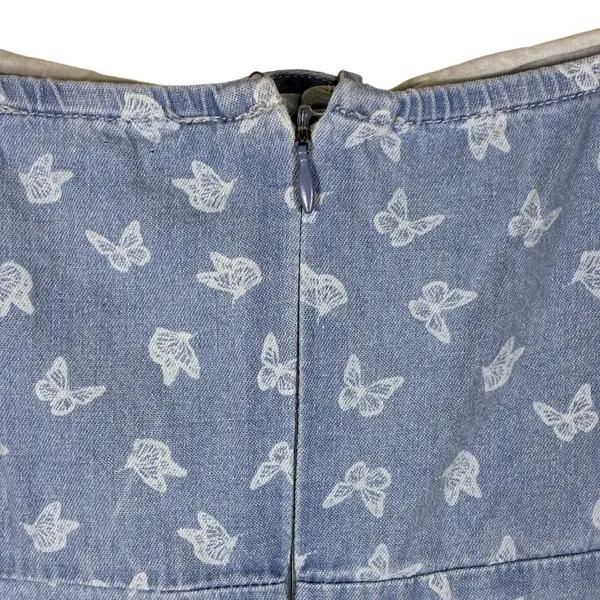 Aeropostale Butterfly Print Denim Mini Dress Blue Y2K Cutout Tie Front Size L - Image 7