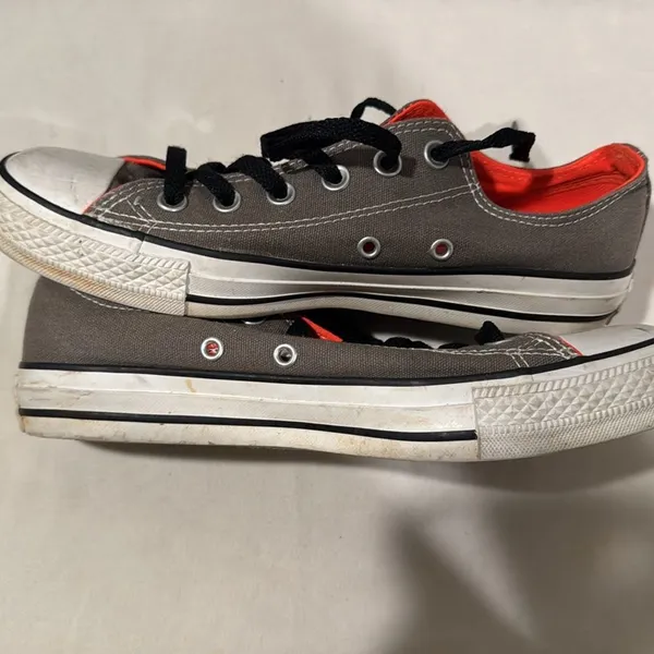 Converse Unisex Low-Top All-Star Sneakers – Gray/Black with Orange – Size 6M/8W - Image 7