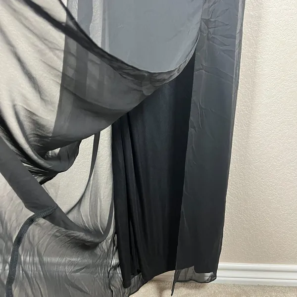Dessy Collection Square Neck Chiffon Dress Size 2 Black Tie Back Bow Side Slit - Image 7