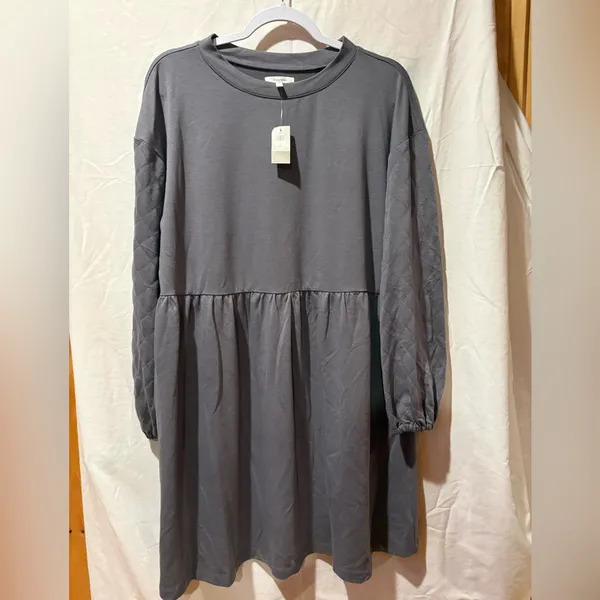 Maurices Gray Quilted Sleeves Sweatshirt Dress women’s L NWT - Image 2