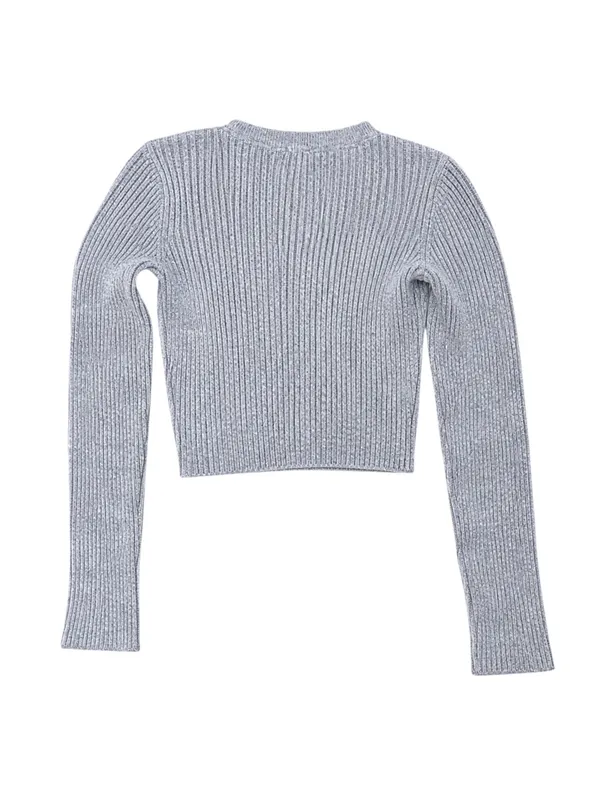 Brandy Melville Gray Heathered Ribbed Knit Cropped Sweater Wool Cashmere - Image 3