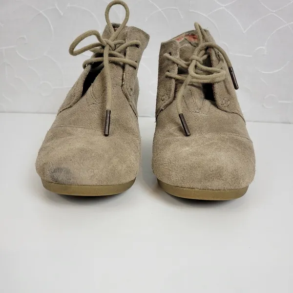 Toms Women's Shoes Size 8 Brown Suede Lace-Up Almond Toe Buck Wedges Heels - Image 6