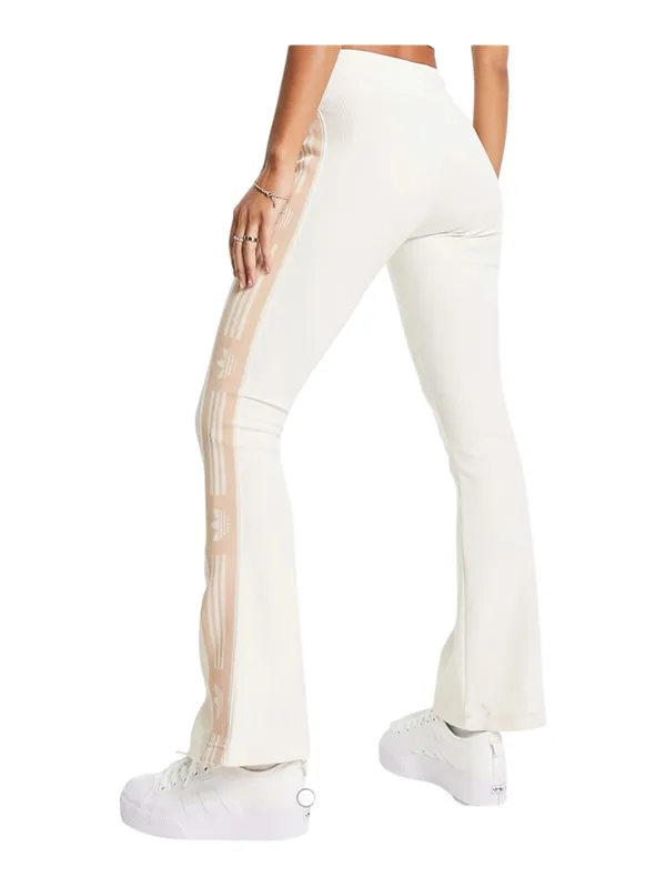 new adidas Originals ミ Ski Chic Flared Rib Retro 3 Stripe Leggings ミ Oatmeal ミ M - Image 3
