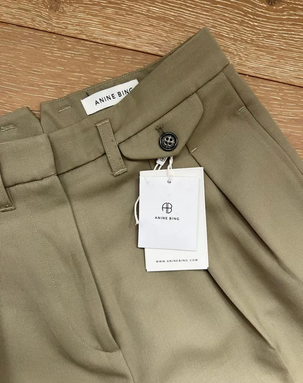ANINE BING Mycah Trousers Pleated Pants Green Wool 32 - Image 6