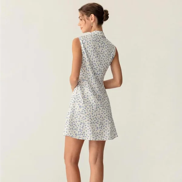 RIHOAS Blue Floral Pocket Sleeveless Mini Dress S - Image 2