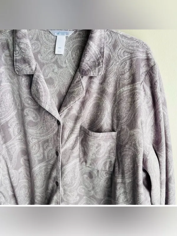 Adonna Sleepwear Lilac Purple Paisley Pajamas Button Front Top XXL - Image 2