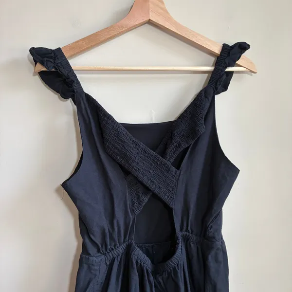 Sincerely Jules linen blend black jumpsuit open back pinafore detail women's M - Image 6