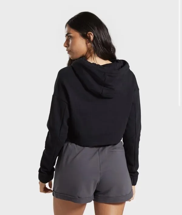 Gymshark Womens Pullover Cropped Sweatshirt Hoodie Black Size small - Image 2