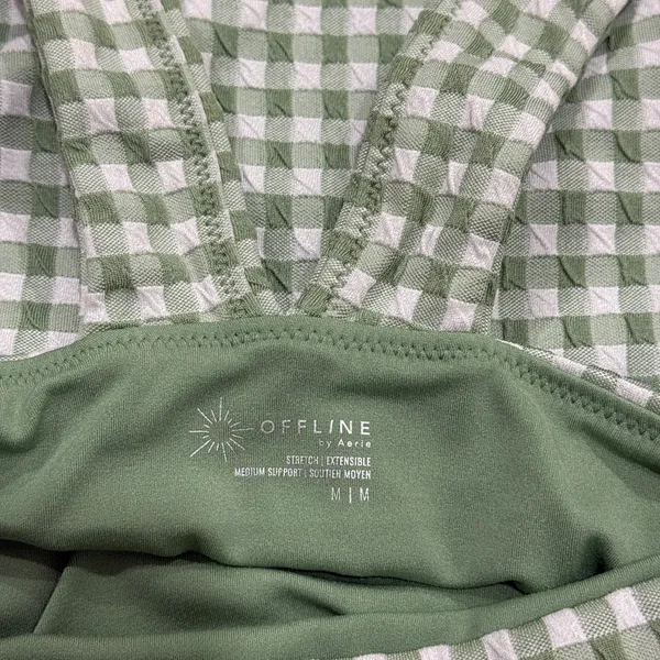 aerie Green and White Gingham Crop Tank - Image 4