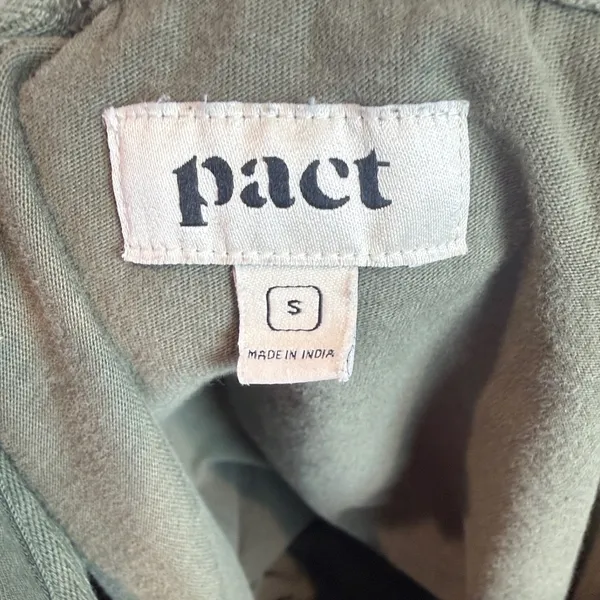Pact Organic Cotton Polo Collared Shirt Dress Olive Green Pockets Size Small - Image 4