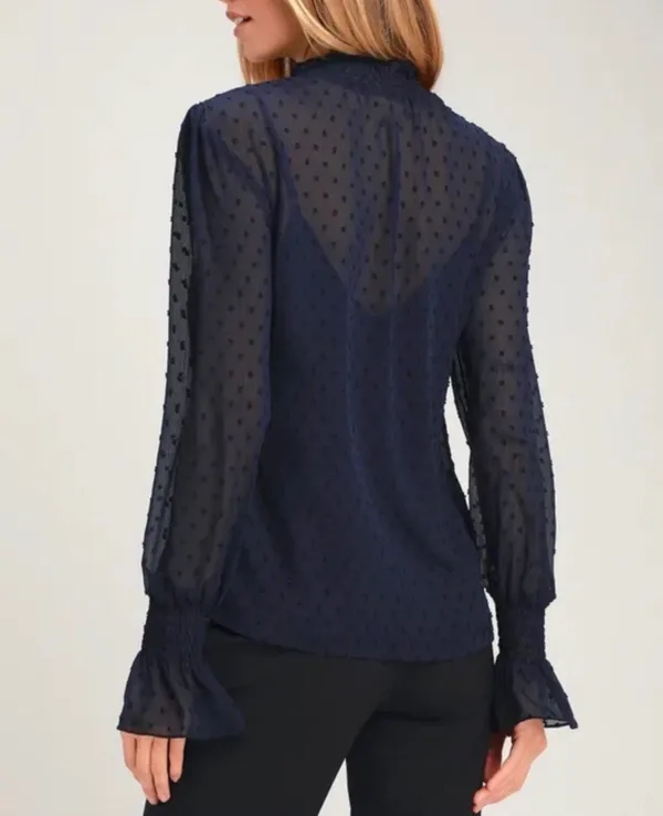 Lulus Darlena Navy Blue Swiss Dot sheer top - Image 2
