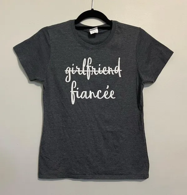 Girlfriend to Fiancee T Shirt Port & Company Charcoal Gray Engagement Gift M - Image 2
