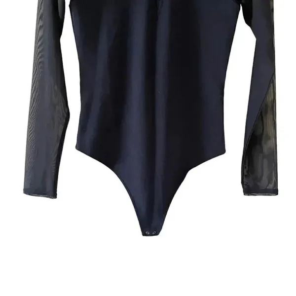 Abercrombie & Fitch Black Soft Long Sleeves Mesh Square Neck Bodysuit SZ S #1112 - Image 4
