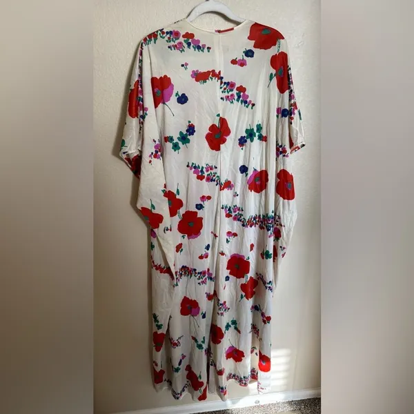 Vintage 70s Floral Kaftan MuuMuu Empire Waist Sz Medium‎ Red White - Image 6