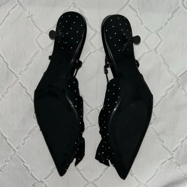 Zara Black & White Polka Dot Kitten Heel Sling back Shoes(Size 39) - Image 3