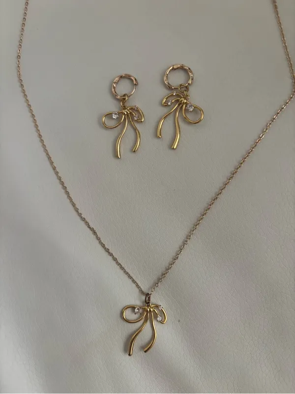 En route miffy Gold Bow Necklace and Earring Set - Women Jewelry - Image 2