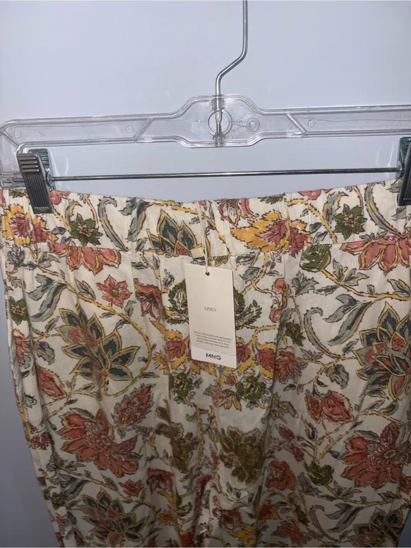 NWT Mango Cream Floral Wide Legged Trousers with Rust and Olive Motif - Image 6
