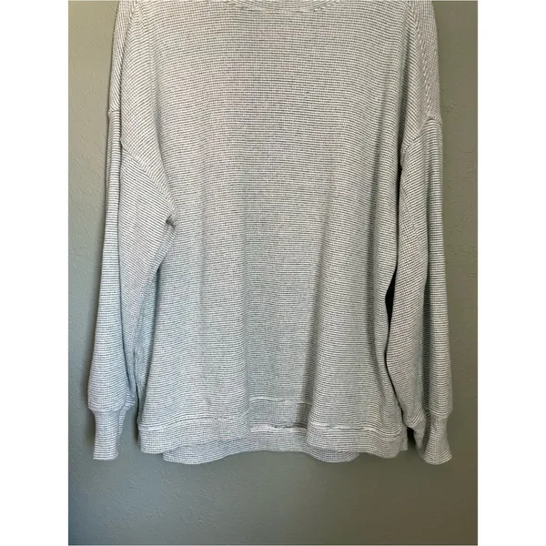 Aerie Waffle Soft Oversized Pullover Sweater Size Small Green White Thermal - Image 11