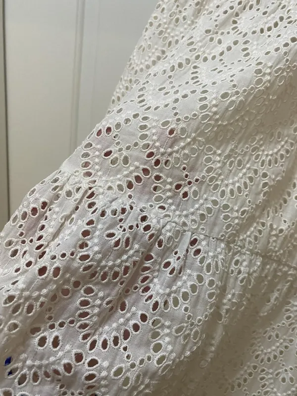 Gerard Darel Dress Womens S White Eyelet Lace Sleeveless Tiered Maxi Sundress - Image 3