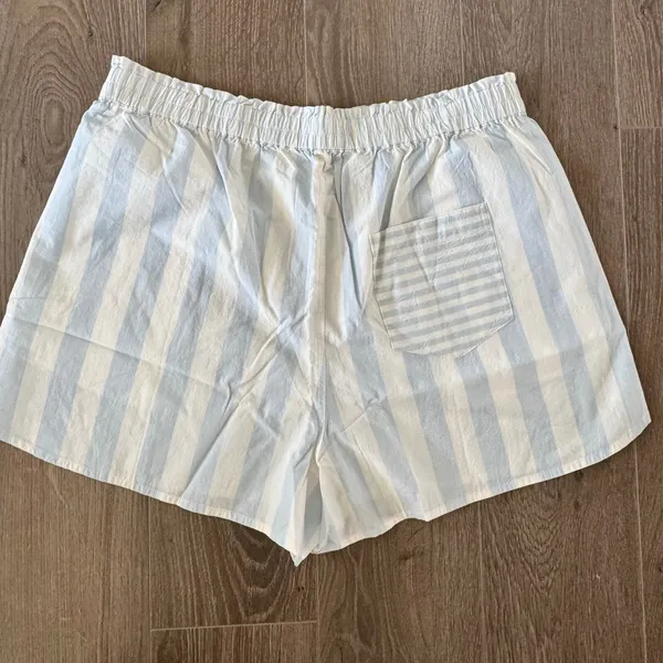 Madewell Pull On Boxer Style Lounge Shorts Blue Stripe Womens Large NEW - Image 7