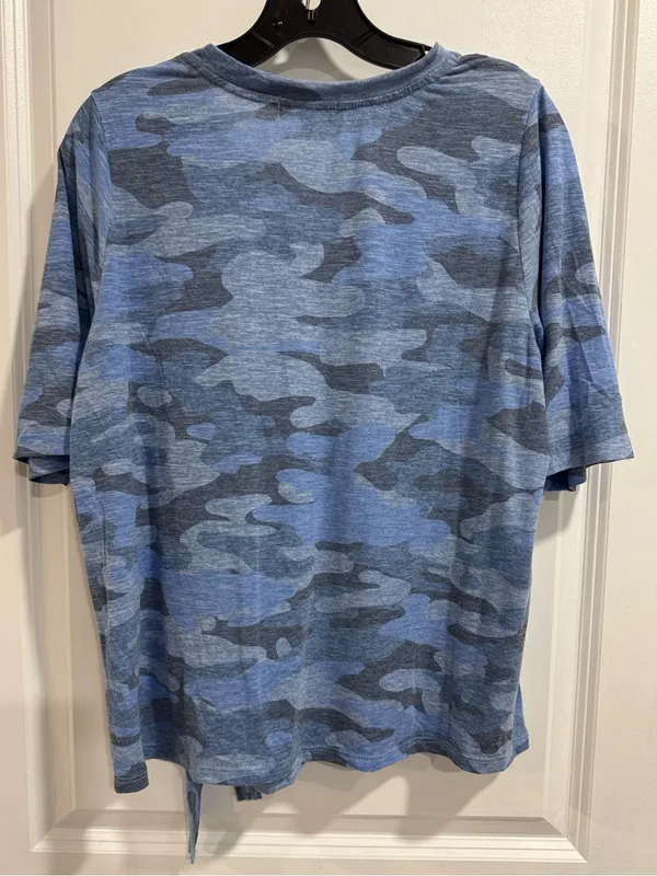 Democracy Blue Camo V-Neck Side Tie Hem Top M - Image 3