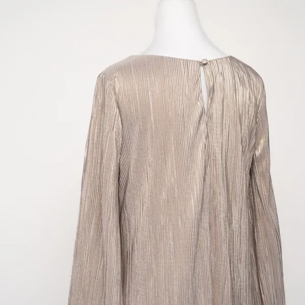 Betsy & Adam - Gold‎ Metallic Pleated Long-Sleeve Mini Dress - Image 13