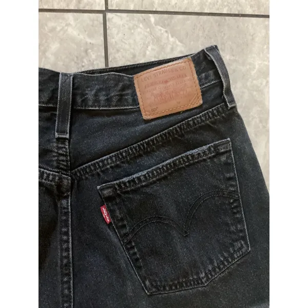 Levi's 501 Black Denim Distressed Cutoff Shorts Women's Size W27 - Image 4