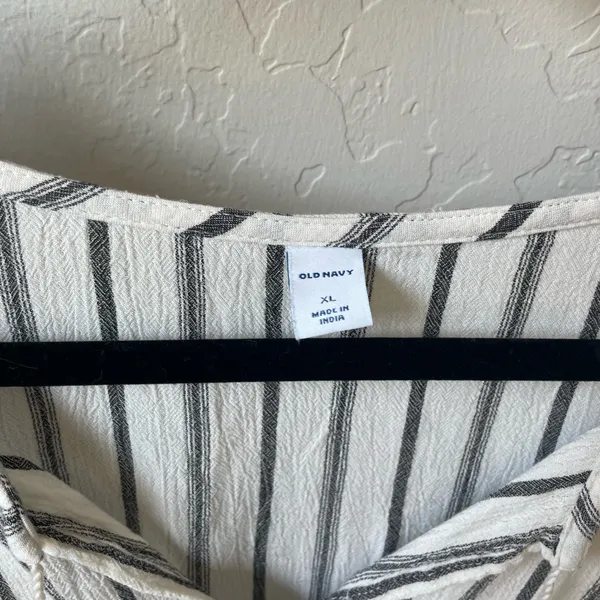 Old Navy Striped V-Neck Striped Peasant Blouse in White - Image 3