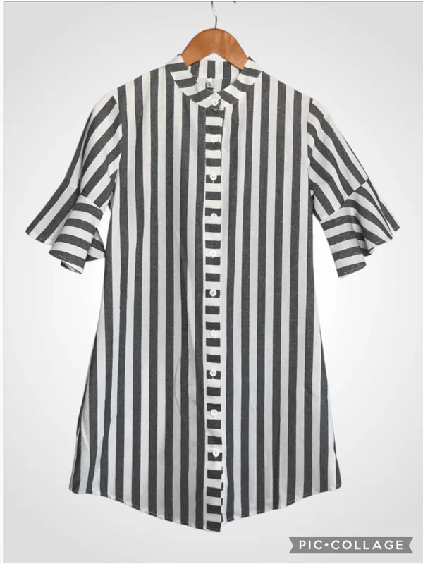 Striped Black and White Mini Dress - Casual Button-Front Small - Image 2