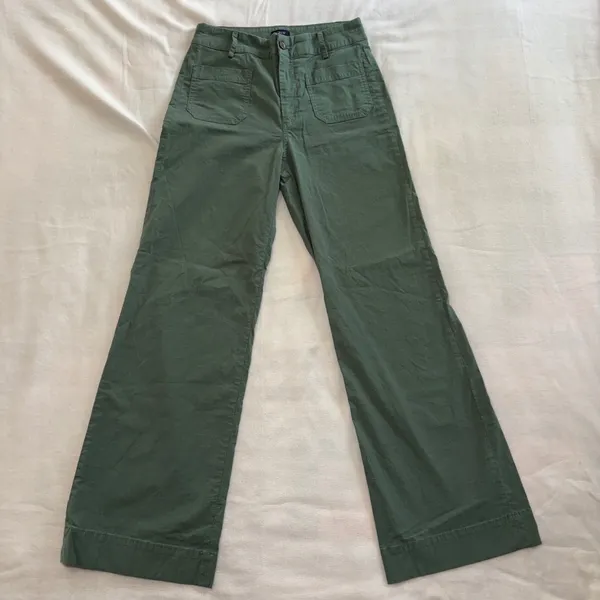 J Crew Lizzie Wide Leg Pants Linen Cotton Olive Green Womens 25 Patch Pockets - Image 3