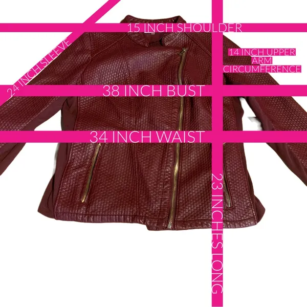 Calvin Klein Burgundy Textured Faux Leather Jacket (M) - Image 13