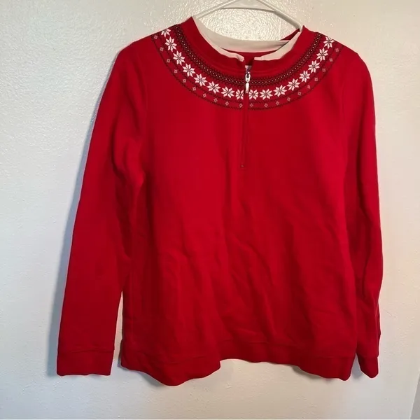 Kim Rogers‎ Women's Size Small Sweatshirt Red Fair Isle Quarter Zip Holiday - Image 2