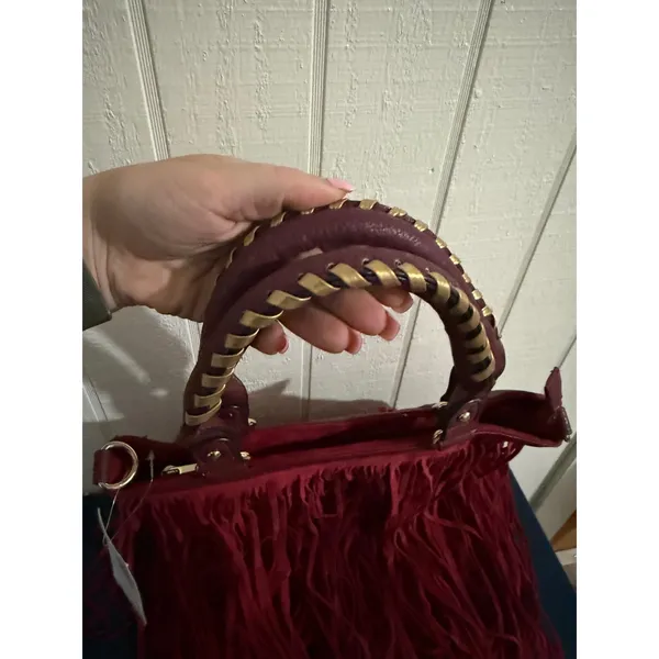 Heritage West Western Handbag Burgundy Fringe Tote Bag Gold Whipstitch New - Image 4