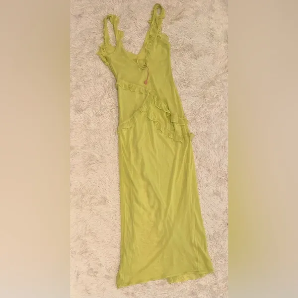 NWOT House of CB Pixie Lime Green Ruffle Maxi Dress sz S - Image 6