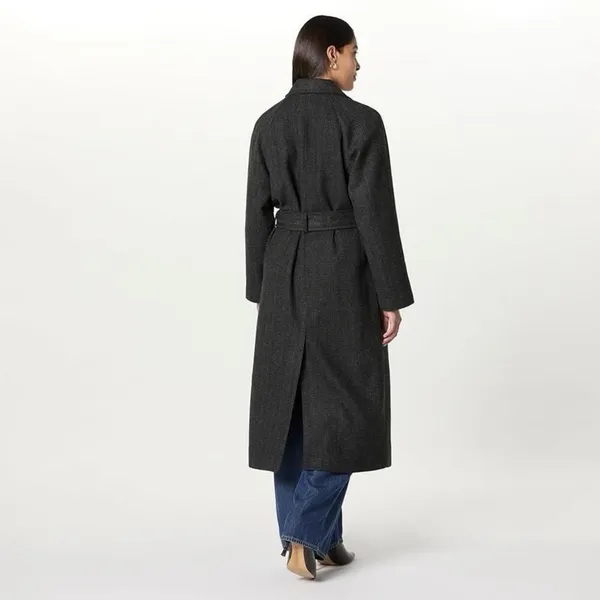 The Drop Women's Grey Herringbone Double Breasted Belted Long‎ Overcoat M - Image 3