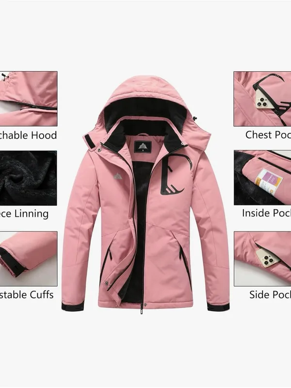 Pink Women's Waterproof Hooded Jacket AT8 Size M - Image 5