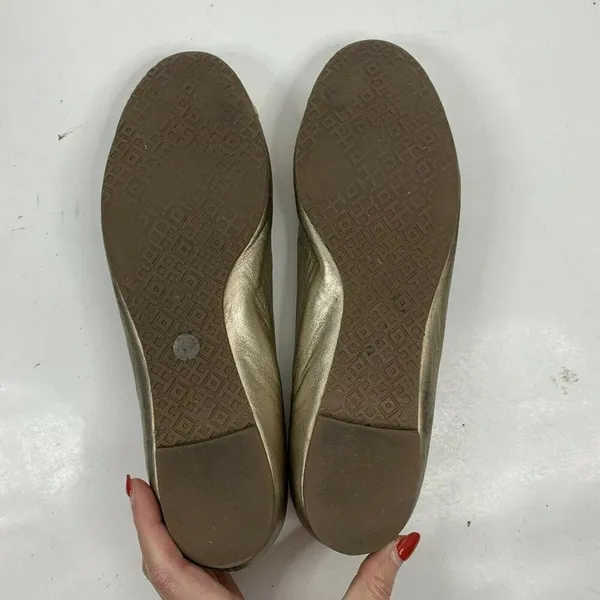 Tory Burch Size 9 Bar Logo Ballet Flat Champagne Natural Odyssey Karajah‎ Print - Image 12