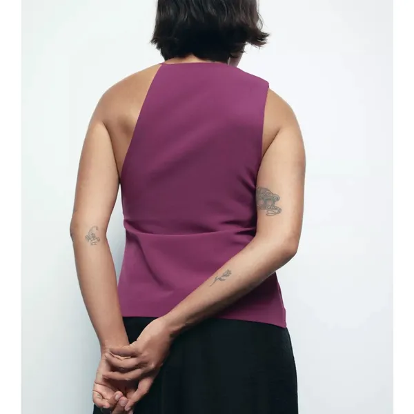 Zara NWT plum asymmetrical cowl neck draped sleeveless top - Image 6